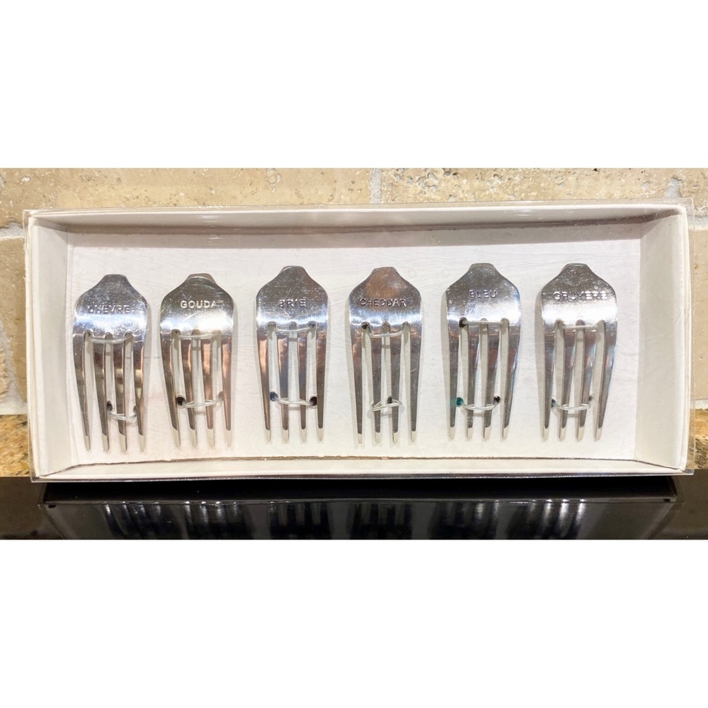 Cheese Markers - Set of 6 - Stainless Steel - Identifiers - Cut Forks - NEW